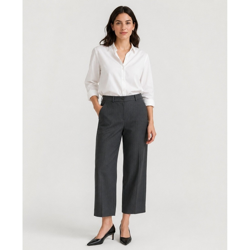 Talbots Trouser Pants Women 12 Black Gray Pin Stripe Polyester Blend Stretch